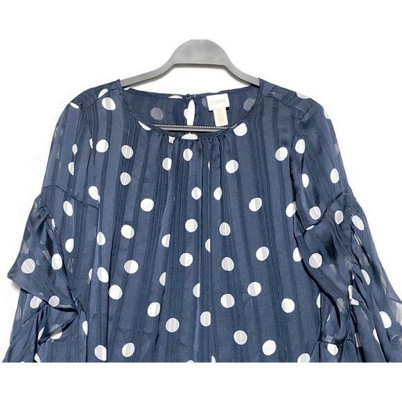 Chicos Polka Dot Pleat-Sleeve Top Women's Size 1P (8 Medium Petite) Loose Fit - Picture 3 of 7